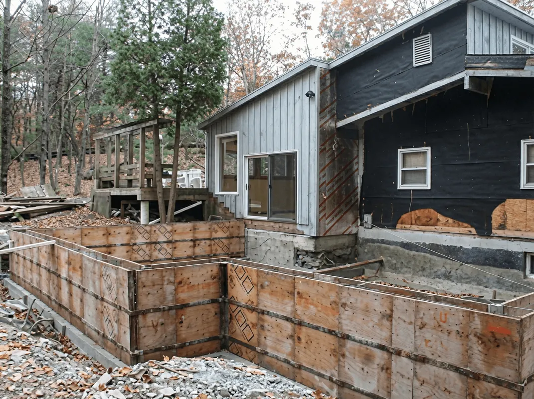 Prepared site with foundation forms for home remodeling and addition project in Seattle, WA